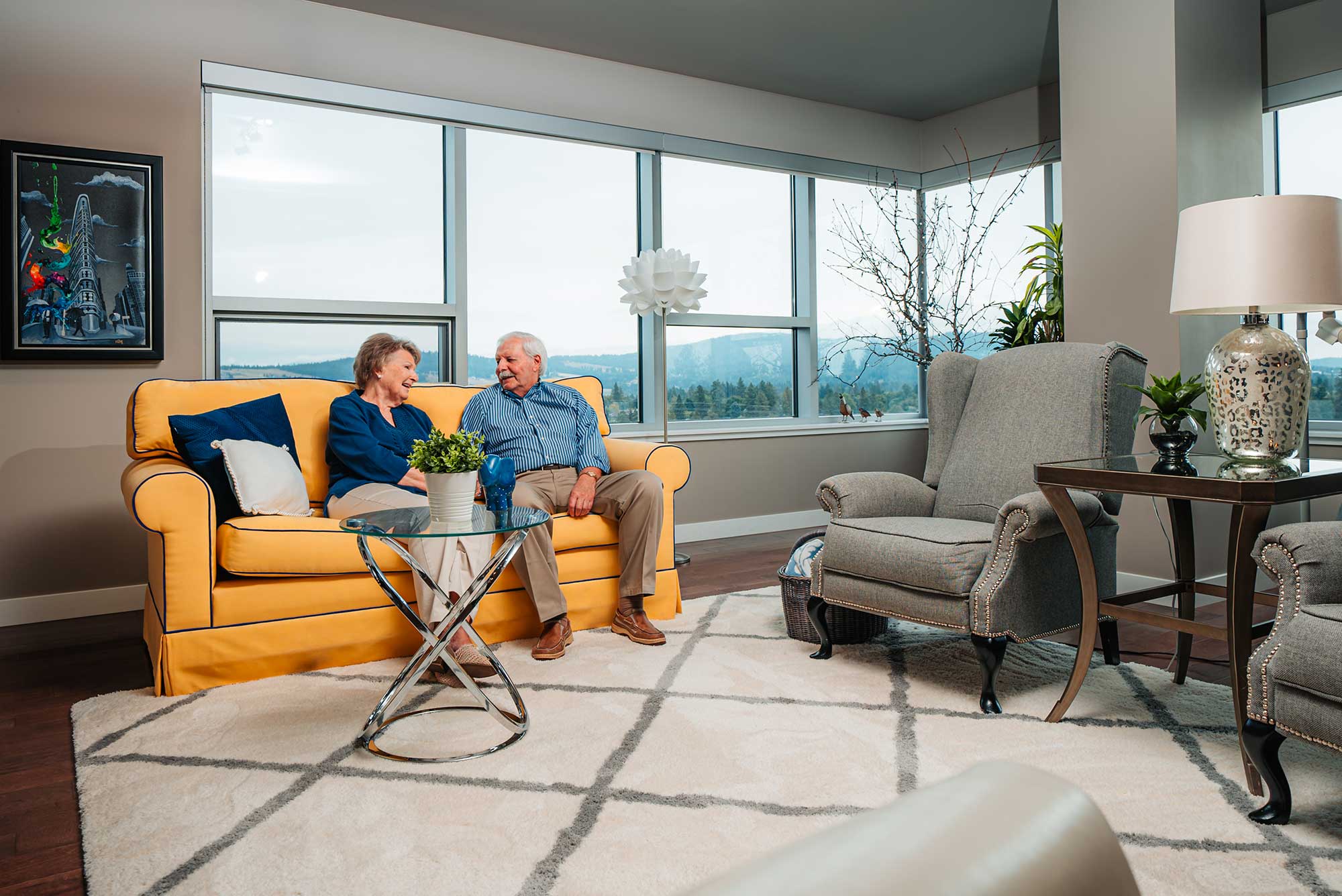 Couple sitting in their living room