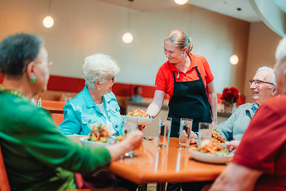 A group of people at a restaurant